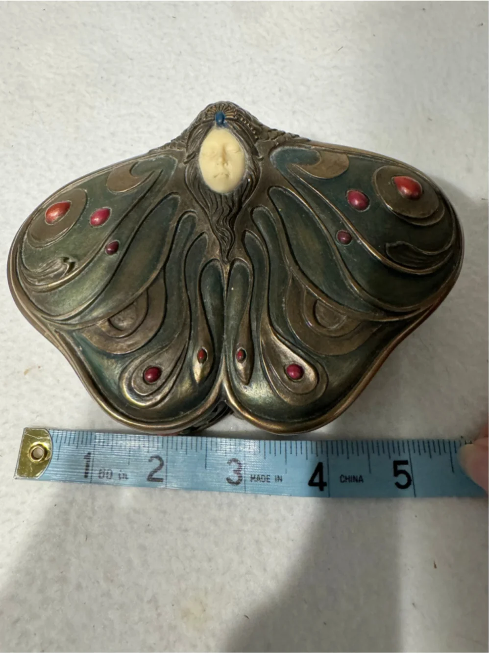 Veronese Art Nouveau Style Butterfly Princess Jewelry Box Brass Green Red